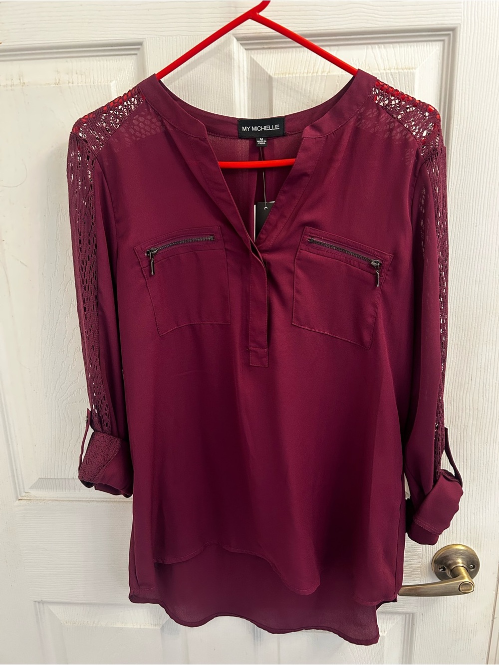 My Michelle Wine Lace-Sleeve Tunic Top